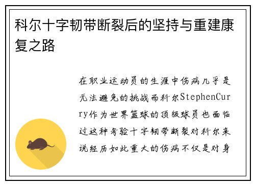 科尔十字韧带断裂后的坚持与重建康复之路 科尔十字韧带断裂后的坚持与重建康复之路